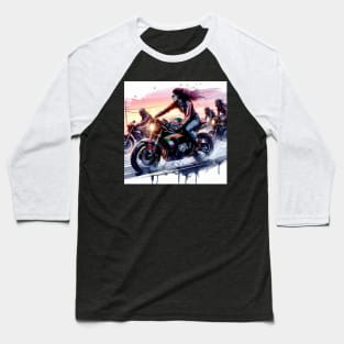 Artistic impression of a girl riding a motorcycle Baseball T-Shirt